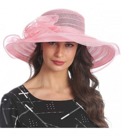 Sun Hats Kentucky Derby Hat Women Church Hat for Wedding Tea Party - Light Coral - CZ18NQ2DCAE