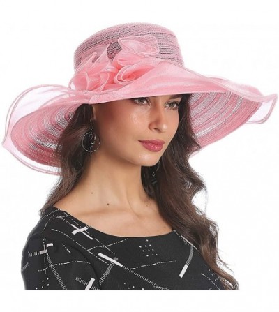 Sun Hats Kentucky Derby Hat Women Church Hat for Wedding Tea Party - Light Coral - CZ18NQ2DCAE