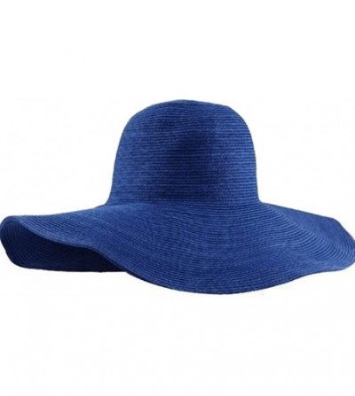Sun Hats Wide Brim Roll-up Big Beautiful Solid Color Floppy Hat - Blue - C211YCP1D07