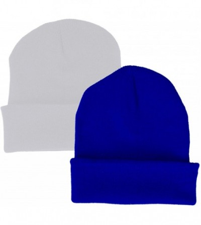 Skullies & Beanies 2 Pack Made in USA Thick Beanie Cuff Premium Headwear Winter Hat - White & Royal Blue - CK1808MQZXK