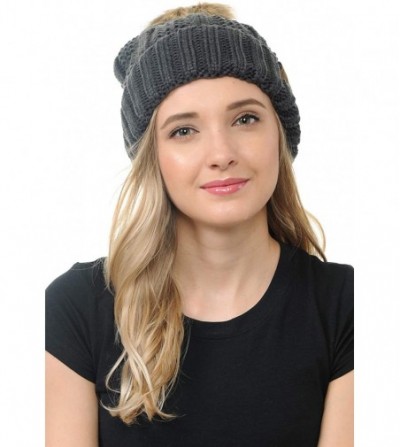 Skullies & Beanies Cable Knit Beanie with Faux Fur Pom - Warm- Soft- Thick Beanie Hats for Women & Men - Dark Melange Grey - ...