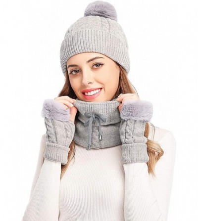 Skullies & Beanies 3 Pieces Knitted Hat Set Winter Thick Warm Knit Hat + Scarf + Touch Screen Gloves - Beige Style 2 - CA18ZK...
