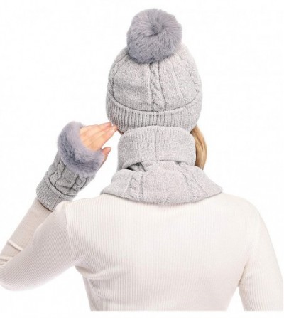 Skullies & Beanies 3 Pieces Knitted Hat Set Winter Thick Warm Knit Hat + Scarf + Touch Screen Gloves - Beige Style 2 - CA18ZK...
