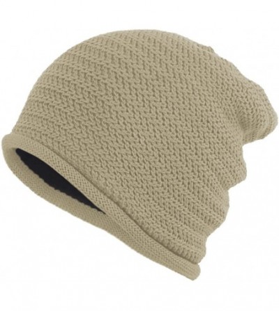 Skullies & Beanies Men's Solid Cotton Knit Beanie Hat Winter Slouch Skull Ski Cap - Beige - CZ11S1I20MV