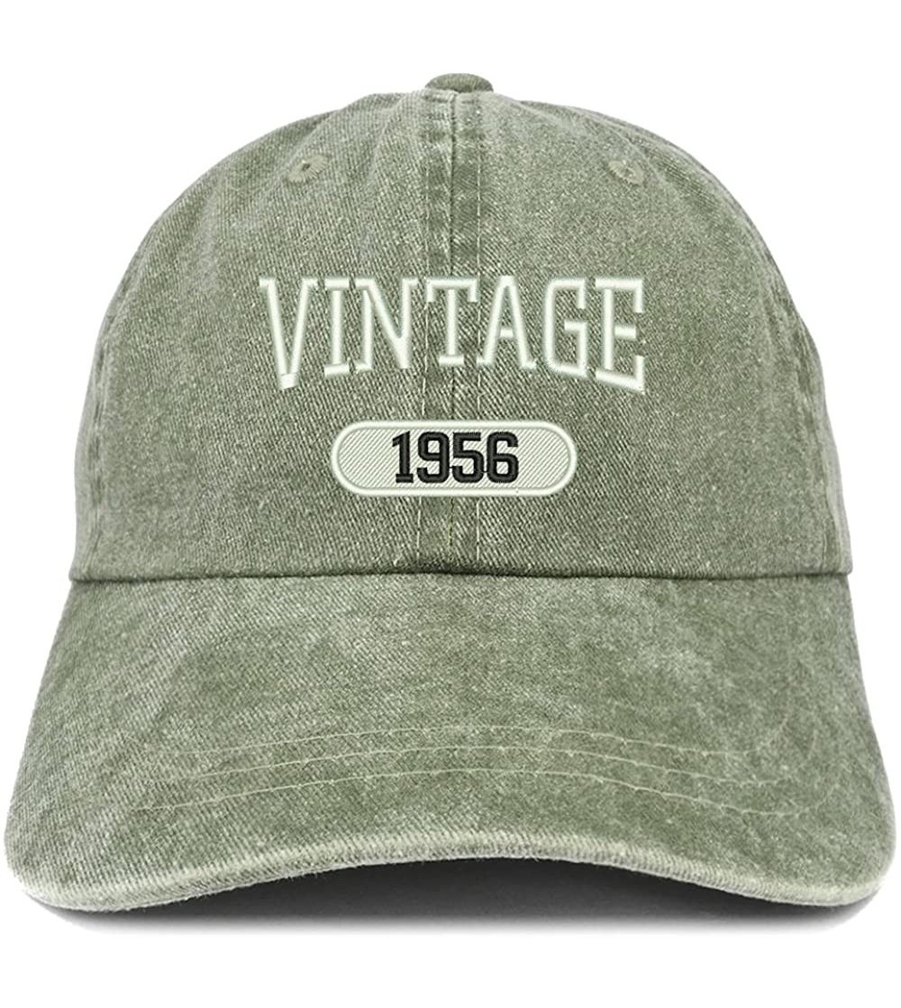 Baseball Caps Vintage 1956 Embroidered 64th Birthday Soft Crown Washed Cotton Cap - Olive - CQ180WUYM3U