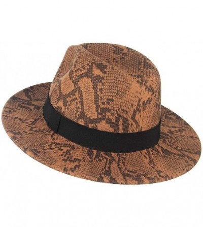 Fedoras Womens Wool Felt Snakeskin Fedora Hats Wide Brim Trilby Panama Hat with Band - Brown2 - CK1942LE9E2