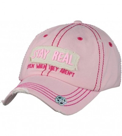Baseball Caps Unisex Vintage Distressed Patched Phrase Adjustable Baseball Dad Cap - Stay Real- Pink - CD186AK42UE