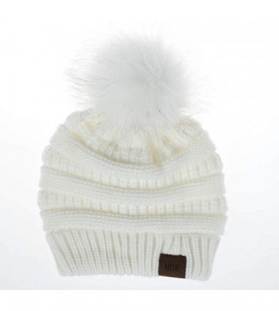 Skullies & Beanies Soft Winter Slouchy Beanie Cap for Women Chunky&Warm Cable Knit Ski Cap with Pom Pom.- White - CB18Z6KDT3D