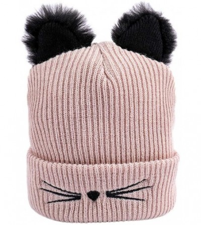 Skullies & Beanies Women Winter Fashion Keep Warm Cat Ear Winter Hats Knitted Wool Hemming Hat - Beige - CR18KYZUQIH