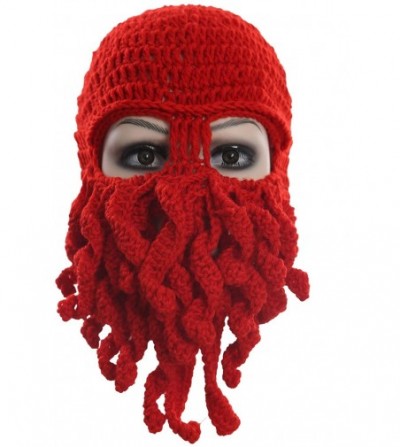 Skullies & Beanies Tentacle Octopus Cthulhu Knit Beanie Hat Caps Beard Halloween Costume Cosplay Mask - Red - C912C3IMFID