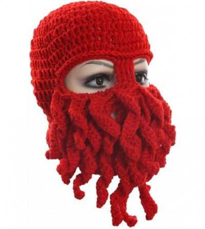 Skullies & Beanies Tentacle Octopus Cthulhu Knit Beanie Hat Caps Beard Halloween Costume Cosplay Mask - Red - C912C3IMFID