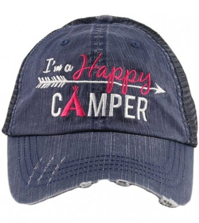 Baseball Caps Happy Camper Women's Trucker Baseball Hat - Trucker Hat for Women - Stylish Cute Ball Cap - Navy - CJ127K0D1A9