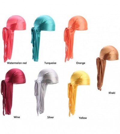 Skullies & Beanies Unisex Silk Durag Headwraps Sweat Wicking Beanie Turbans Extra Long Tail Wide Straps African Headwear - Or...