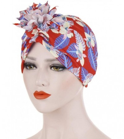 Skullies & Beanies Muslim Hat Pleated Twist Turbans for Women African Printing India Chemo Cap Hairwrap Headwear - Red - CS18...