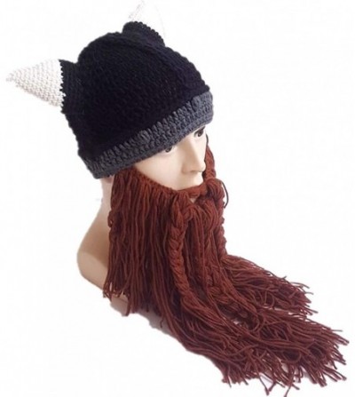 Skullies & Beanies Funny Knit Hat Creative Beanie Beard Original Barbarian Knit Beard Hat Halloween Caps Beard Facemask - Lon...