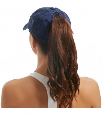 Baseball Caps Women Washed Cotton High Ponytail Baseball Cap - C03-blue - CL18RT36O4L