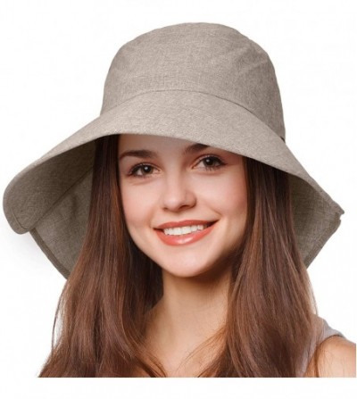 Sun Hats Safari Sun Hats for Women Fishing Hiking Cap with Neck Flap Wide Brim Hat - Khaki - CB18ED5UGD5