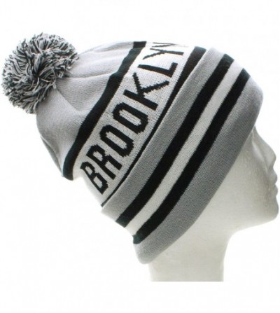 Skullies & Beanies USA Favorite City Cuff Winter Beanie Knit Pom Pom Hat Cap - Brooklyn - Gray Black - CJ11Q2TZFI7
