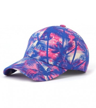 Baseball Caps Floral Print Baseball Cap Adjustable 100% Cotton Canvas Dad Hat Hats for Women - Palm-blue - CH18236KY92