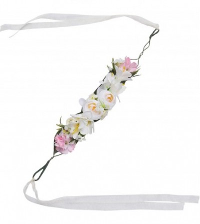 Headbands Adjustable Flower Crown Headband - Flower Headband for Women Girl Floral Festival Wedding Party Wreath - White - CJ...