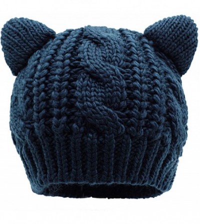 Skullies & Beanies Women's Hat Cat Ear Crochet Braided Knit Caps - Navy_child - CN1887T4U4Z