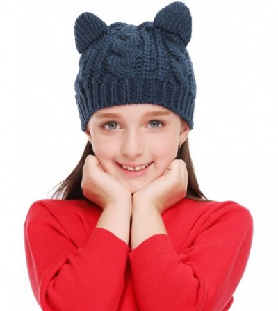 Skullies & Beanies Women's Hat Cat Ear Crochet Braided Knit Caps - Navy_child - CN1887T4U4Z