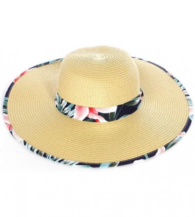 Sun Hats Summer Sun Hats for Women- Beach Hat- Straw Wide Brim Hat Floppy- Hiking Hat - Floral-navy - C618QI3ENNX
