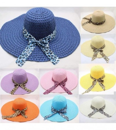 Sun Hats Sunhat for Women - Elegant Leopard Bowknot Folding Beach Cap Big Brim Straw Hat Sunshade Floppy Wide Brim Hats - CN1...