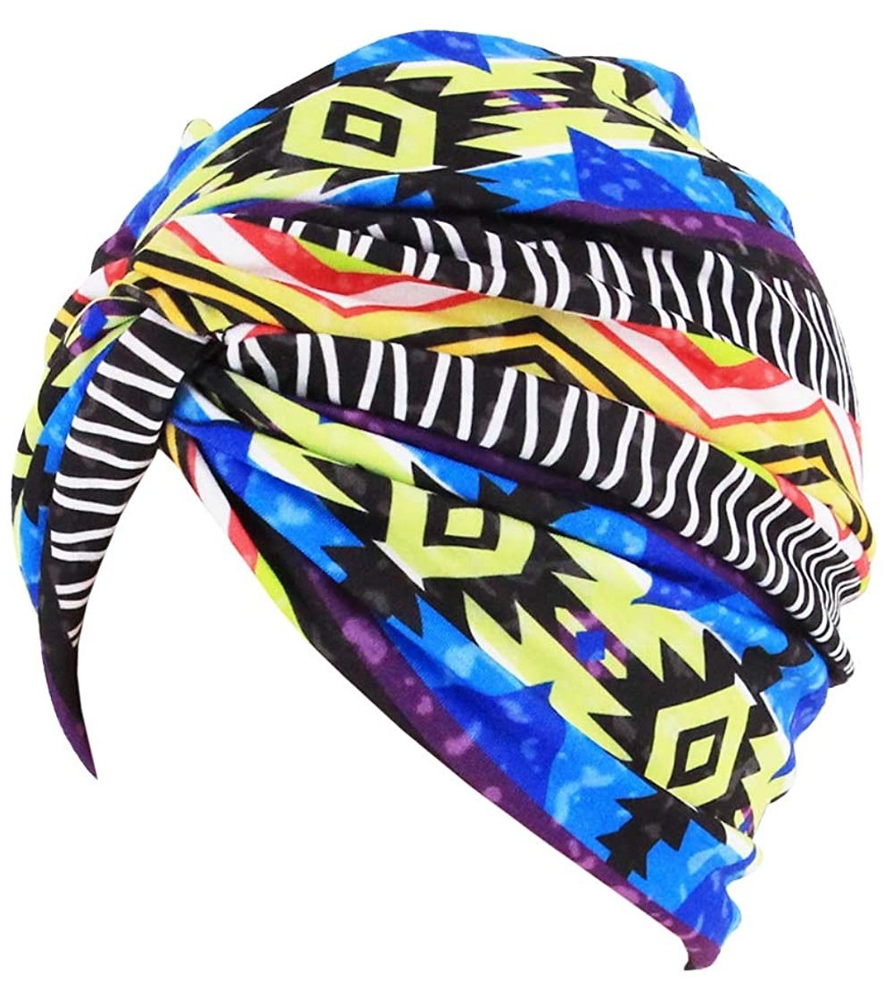 Skullies & Beanies Women Pleated Twist Turban African Printing India Chemo Cap Hairwrap Headwear - Multicolored1 - CG18WWK2S74