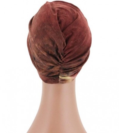 Skullies & Beanies Women Tie-Dye Headband Hat Cotton Softening Chemotherapy Cap Sleeping Cap Hair Loss Headwrap - Red - CW18A...