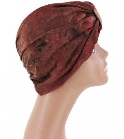 Skullies & Beanies Women Tie-Dye Headband Hat Cotton Softening Chemotherapy Cap Sleeping Cap Hair Loss Headwrap - Red - CW18A...