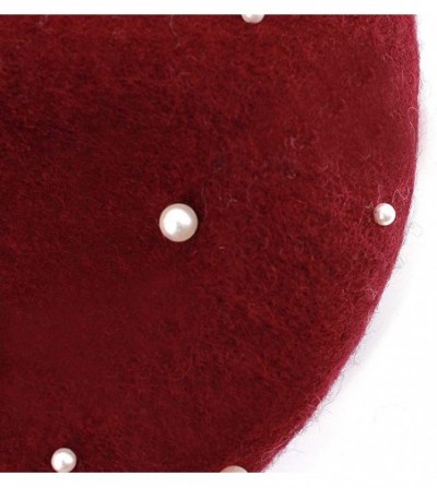 Berets Women Faux Leather Solid Beret French Artist Tam Beanie Hat Cap - Wine Red - CX18KC2OIQX
