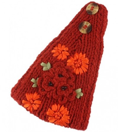Headbands Women's Crochet Knitted Winter Headband with 3D Faux Pearl Flowers 2 - Orange - CJ1870IW77S
