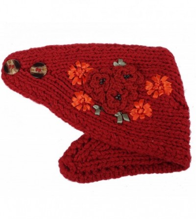 Headbands Women's Crochet Knitted Winter Headband with 3D Faux Pearl Flowers 2 - Orange - CJ1870IW77S