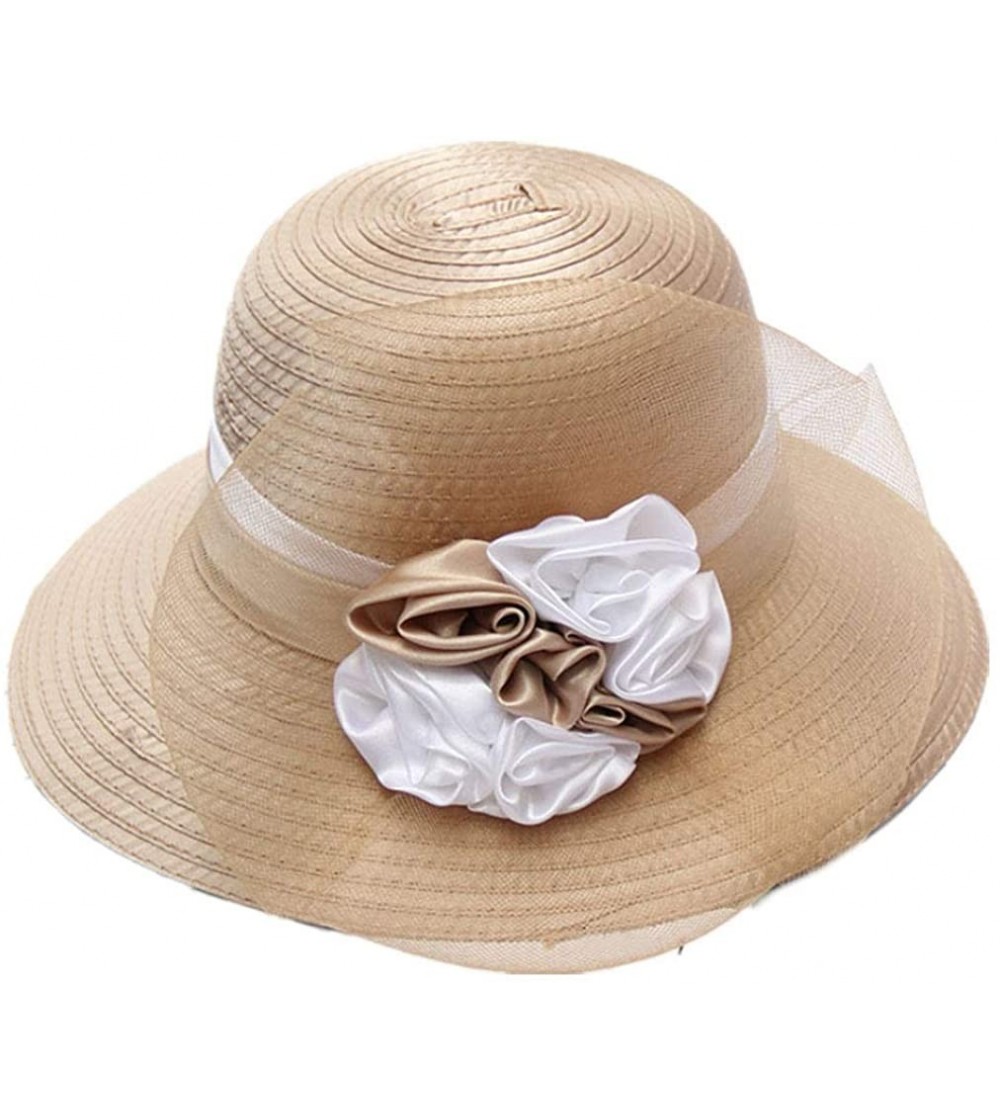 Sun Hats Women's Summer Sun Hat Foldable Floppy Organza Wide Brim Bucket Hat Straw Hat - H-khaki - CO18SH86ACC