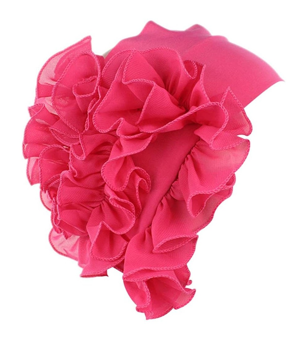 Skullies & Beanies Women Flower Solid Ruffle Cancer Chemo Elegant Hat Beanie Turban African Head Scarf Wrap Cap - Hot Pink - ...