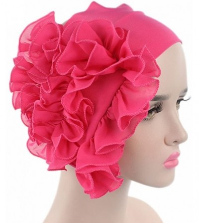 Skullies & Beanies Women Flower Solid Ruffle Cancer Chemo Elegant Hat Beanie Turban African Head Scarf Wrap Cap - Hot Pink - ...
