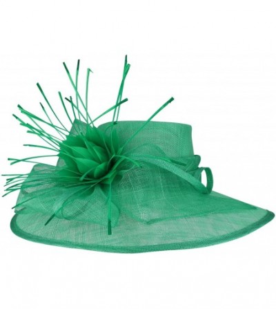Sun Hats Reverse Duck Feathers Flower Large Brim Fashion Sinamay Hat - Green - CX18R4U4LDS