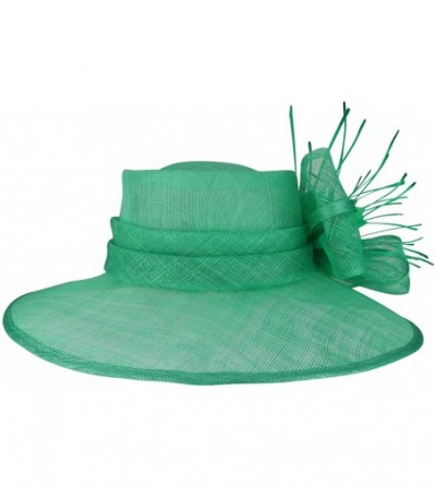 Sun Hats Reverse Duck Feathers Flower Large Brim Fashion Sinamay Hat - Green - CX18R4U4LDS