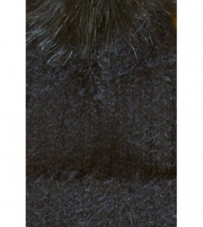 Skullies & Beanies Women's Soft Fuzzy Ribbed Beanie with Faux Fur Pompom Accent - Black - CU18IDW4NHG