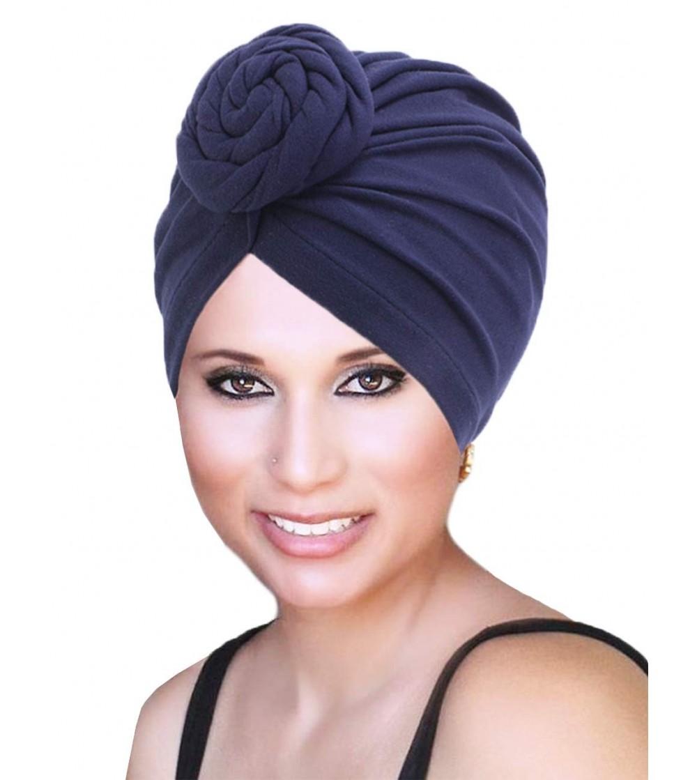 Skullies & Beanies Chemo Turbans for Women Bad Hair Day Daily Sleep Beanie African Head Bandanas Hats Navy Blue - CC196MKEQ4S