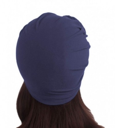 Skullies & Beanies Chemo Turbans for Women Bad Hair Day Daily Sleep Beanie African Head Bandanas Hats Navy Blue - CC196MKEQ4S