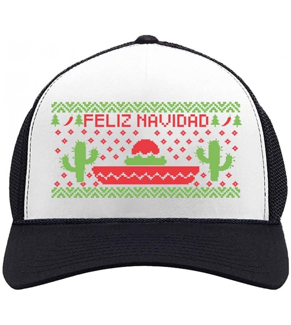 Baseball Caps Feliz Navidad Mexican Ugly Christmas Cap Funny Xmas Party Trucker Hat Mesh Cap - Black/White - CD1888HLST3