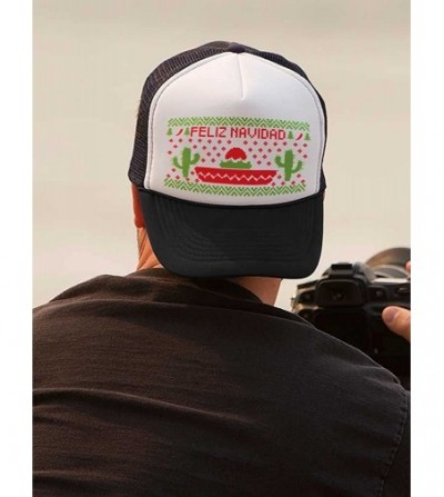 Baseball Caps Feliz Navidad Mexican Ugly Christmas Cap Funny Xmas Party Trucker Hat Mesh Cap - Black/White - CD1888HLST3