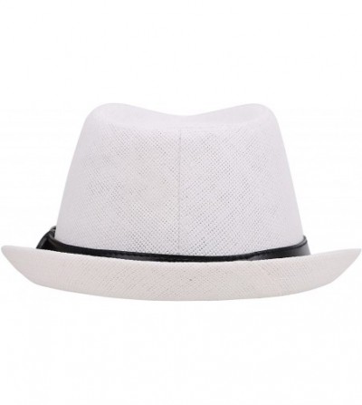 Fedoras Men/Women's UV Sun Protective Straw Fedora Hat w/Leather Buckle Band - White Hat Black Belt - CW183A5E06R