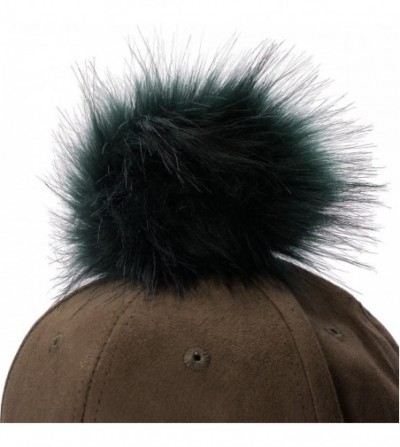 Baseball Caps Womens Adjustable Suede Baseball Cap Hip-Hop Hat Faux Fur Pom Pom A383 - Dark Green - C6187DKK89K