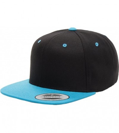 Baseball Caps Flexfit 6 Panel Premium Classic Snapback Hat Cap - Black/Teal - CY12D6KE9Q3