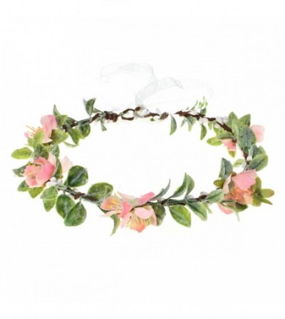 Headbands Bridal Green Leaf Crown Bohemian Headpiece Floral Headband Photo Prop (pink peach blossom) - pink peach blossom - C...