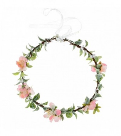 Headbands Bridal Green Leaf Crown Bohemian Headpiece Floral Headband Photo Prop (pink peach blossom) - pink peach blossom - C...
