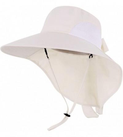 Sun Hats Womens Foldable Flap UPF 50+ UV Protective Bucket Sun Hat w/Neck Cord - Women_cream - C018CU80OE2